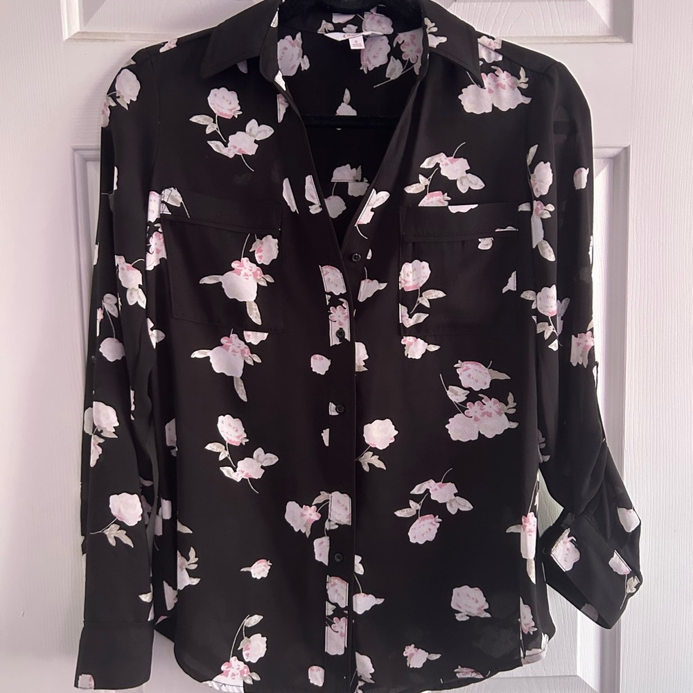 Candie's Black Blouse with  Pink Floral Print